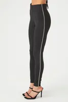 Women's Ponte Knit Side-Striped Leggings in Black Large