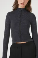 Women's Seamless Ribbed Zip-Up Jacket in Black Medium