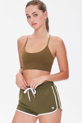 Women's Active Stripe Ringer Shorts in Olive Small