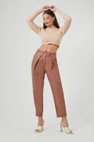 Women's Faux Leather Tapered High-Rise Pants in Praline Small