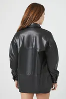 Women's Faux Leather Drop-Sleeve Shacket in Black Large