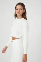 Women's Cropped Rib-Knit Sweater in Ivory Large