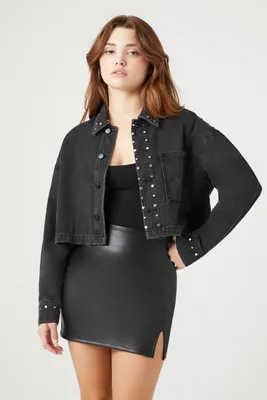 Women's Studded Denim Shirt in Washed Black, XS