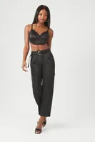 Women's Satin Belted Straight-Leg Pants in Black, XL