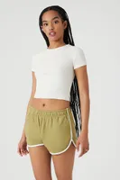 Women's French Terry Ringer Shorts in Turtle Green, XL