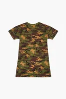 Girls Camo Print T-Shirt Dress (Kids) in Green, 13/14