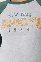 Women's New York Brooklyn Raglan T-Shirt in Heather Grey, XS