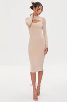 Women's Cutout Bodycon Midi Dress in Tan Small