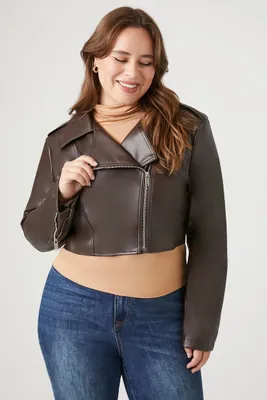 Women's Cropped Moto Jacket in Brown, 1X