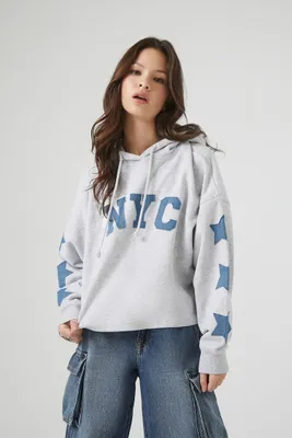 Women's NYC Star Denim Patch Hoodie in Heather Grey Medium