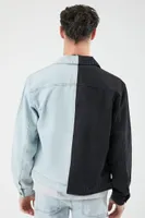 Men Denim Colorblock Trucker Jacket in Black/Denim Medium