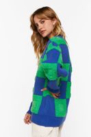 Women's Fuzzy Checkered Sweater Blue/Green