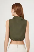 Women's Drawstring Half-Zip Crop Top Dark Olive