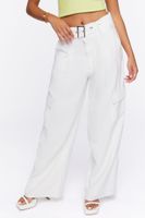 Women's Belted Straight-Leg Cargo Pants in Cream Large