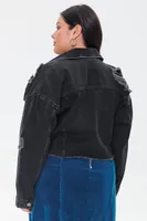 Women's Distressed Denim Jacket Washed Black,