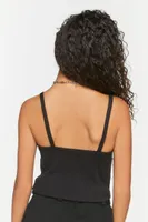 Women's Ribbed Half-Button Cropped Cami in Black Medium