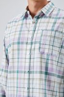 Men Plaid Linen-Blend Shirt in White Large