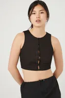 Women's Button-Front Mesh Crop Top Black