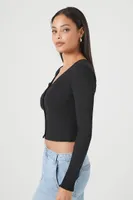 Women's Cropped Rib-Knit Cardigan Sweater in Black Large