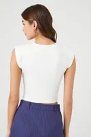 Women's Ruched Cap-Sleeve Crop Top in Sunset Small