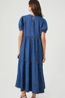 Women's Denim Ruffle Tiered Maxi Dress in Medium Denim