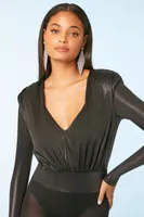 Women's Metallic Knit V-Neck Top in Black Medium