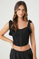 Women's Lace Tie-Strap Corset Top in Black Large