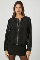 Women's Sequin Bomber Jacket in Black Small