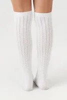 Pointelle Knit Knee-High Socks in White