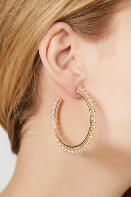 Women's Rhinestone Open-End Hoop Earrings in Gold