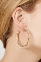 Women's Rhinestone Open-End Hoop Earrings in Gold