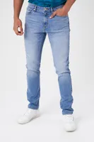 Men Stone Wash Skinny Jeans Medium Denim,