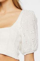 Women's Eyelet Sweater-Knit Crop Top in White Large