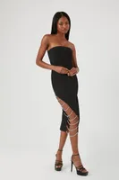 Women's Faux Gem Tube Midi Dress in Black Small