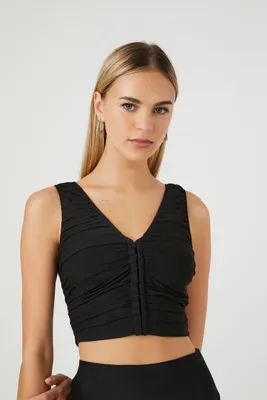 Women's Ruched Mesh Crop Top in Black Small