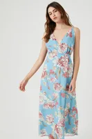 Women's Floral Print Cami Maxi Dress in Blue Small