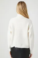 Women's Ribbed Knit Turtleneck Sweater in White, XL