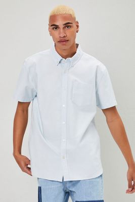 Men Pocket Button-Front Shirt in Light Blue, XL
