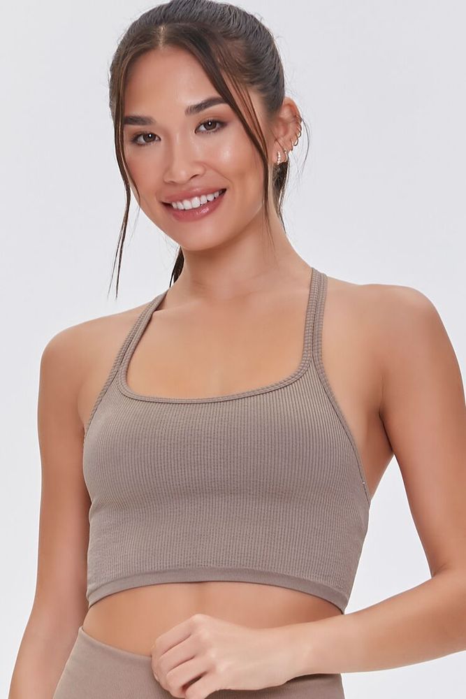 Forever 21 Women's Seamless Caged-Back Sports Bra in Taupe Medium