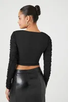 Women's Ruched Lace-Up Crop Top in Black Small