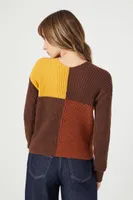 Women's Twisted Colorblock Cropped Sweater in Brown Large