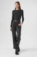 Women's Faux Leather Straight Pants Black