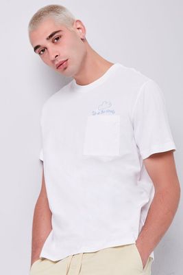 Men Embroidered Cloud Graphic Tee in White/Blue, XL