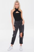 Women's Sweater-Knit Crisscross Halter Bodysuit in Black Small