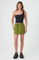 Women's Toggle Drawstring Mini Skirt in Olive Large