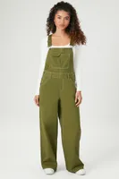 Women's Twill Utility Cargo Overalls in Green Small