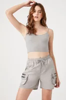 Women's Drawstring Cargo Shorts in Silver Medium