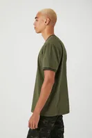 Men Striped-Trim Ringer T-Shirt in Olive/Black Large