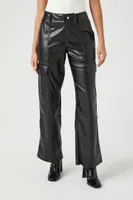 Women's Faux Leather Straight Cargo Pants