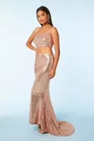 Women's Sequin Crop Top & Mermaid Maxi Skirt Set Rose Gold